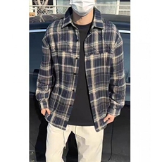 复古长袖格子衬衫男春季新款2025宽松ins休闲翻领外套CS334，男装衬衫，星座1116A（原606A-3）