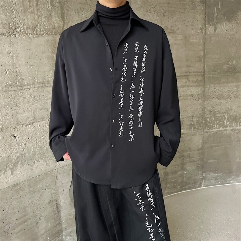 新中式风格暗黑风字母休闲长袖衬衫-CS127-网络图,男装衬衫,星座1002-2