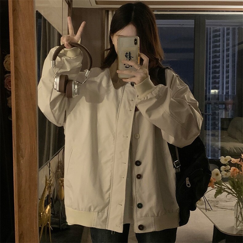 日系复古设计感拼色翻领工装夹克女春季灯芯绒百搭纽扣C838-P100,男装夹克,星座911-2(原星座613-2）