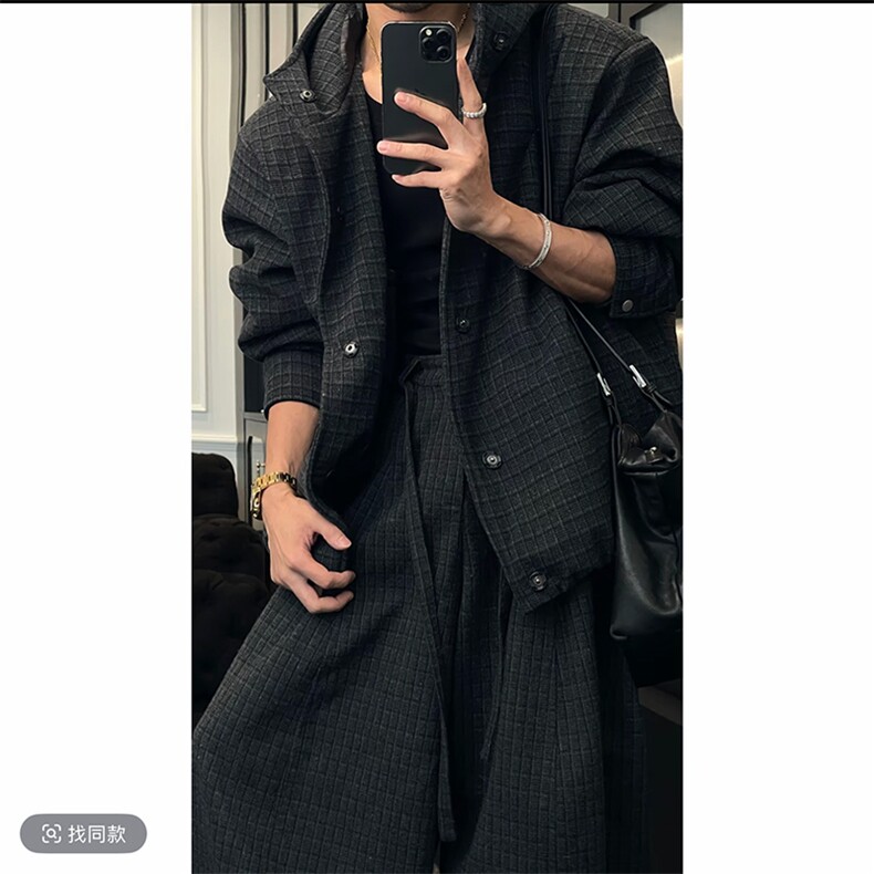 抖音高级保暖连帽棉服外套弯刀裤套装TZ353上衣135裤子78网图图片