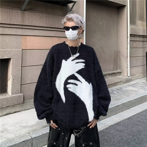 针织衫男韩版潮流拼色手手图案美式高街2025冬季ins毛衣MZ162-P60图片