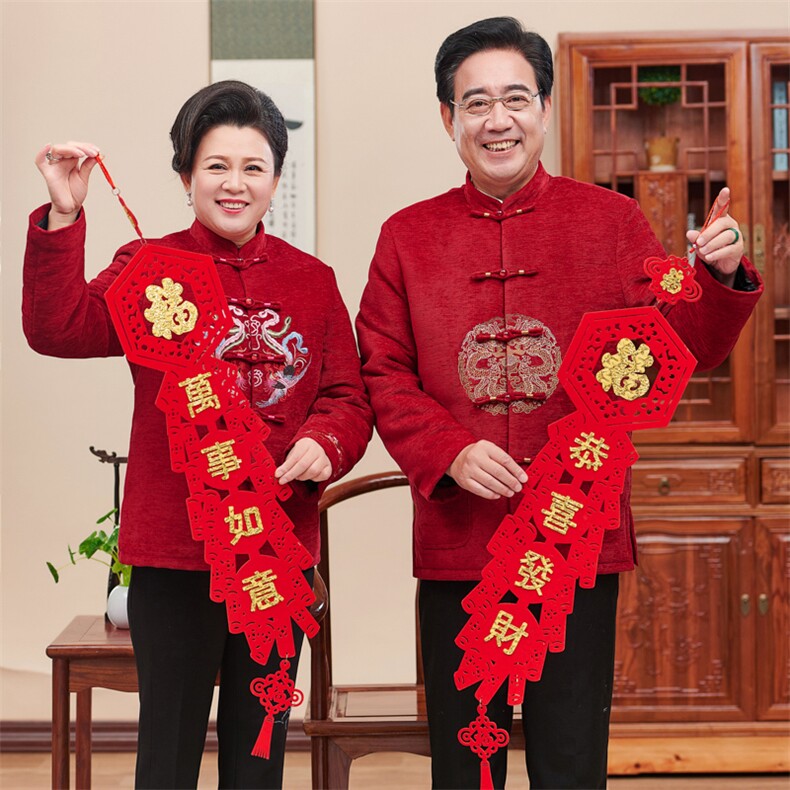 中老年唐装男女情侣装过寿生日爷爷奶奶婚礼服老人秋冬装加绒外套,男装中老年男装,钱塘723