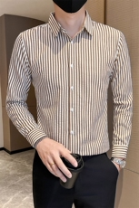 店主风男士秋冬新款条纹修身衬衫男衬衣301A-1/CS459/P55控75，男装衬衫，星座301A-1