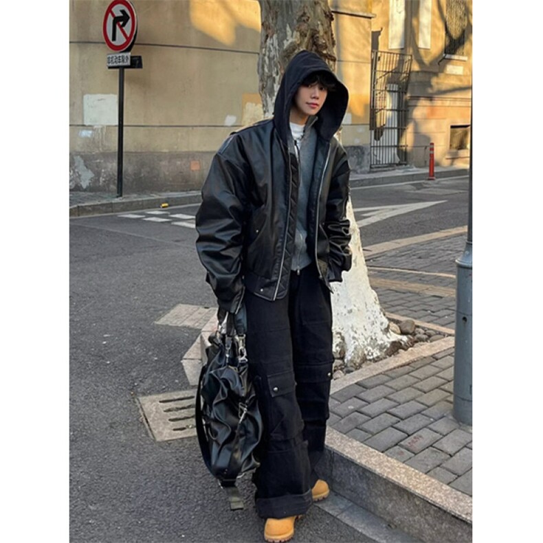 pu皮衣外套男春秋宽松美式复古皮夹克小个子短款上衣P400,男装皮衣,星座1116A（原606A-3）