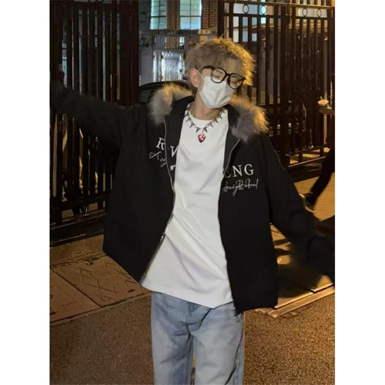 毛领连帽卫衣开衫男女秋季新款宽松bf美式街头慵懒感外套W136,男装卫衣,星座1116A（原606A-3）