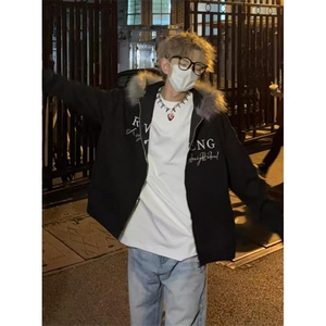 毛领连帽卫衣开衫男女秋季新款宽松bf美式街头慵懒感外套 W136图片