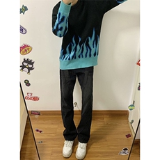 B221美式ins高街暗黑小众个性设计直筒牛仔裤LK23144-P65控88，男装牛仔裤，电商B221
