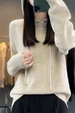 卫衣女2024新款爆款连帽针织衫女带帽毛衣上衣慵懒风宽松休闲外套，女装羊毛衫，莺澜羊绒