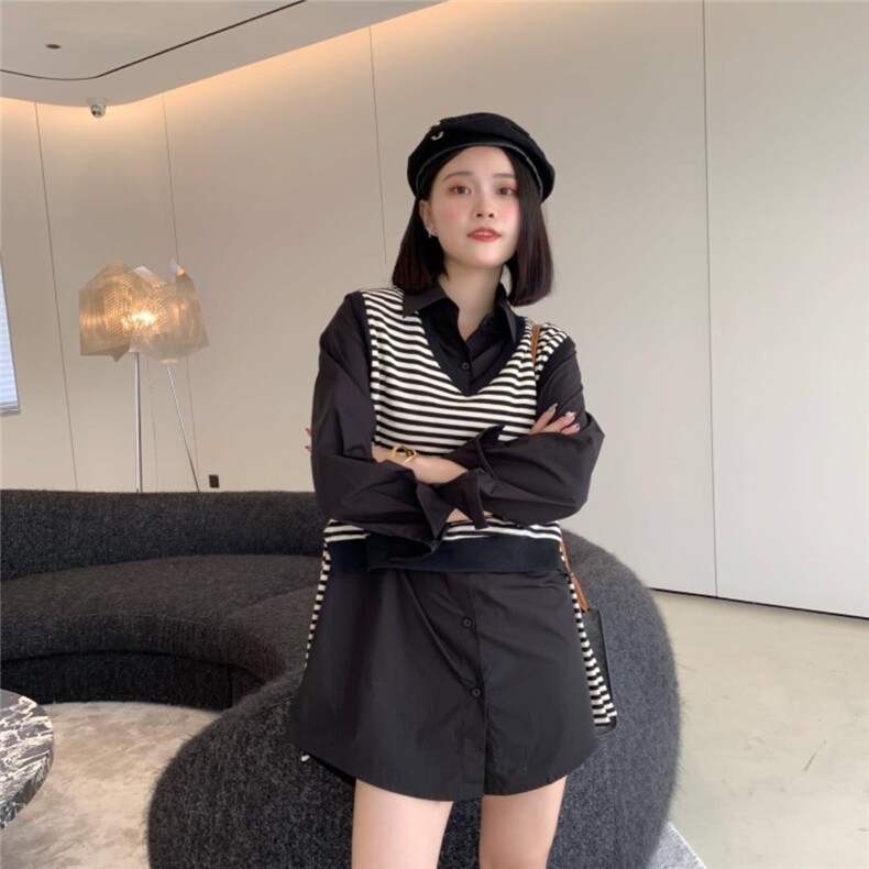 早秋款衬衫针织两件套，女装衬衫，爱娜.悦儿