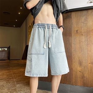 2023夏季高品质拼接港风牛仔短裤韩版男士五分裤XD22982-P45图片