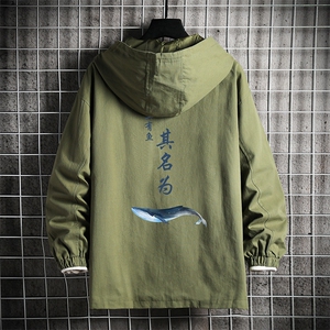 JK412661-P85 纯棉连帽夹克男士大码工装男上衣外套 网格挂拍图片