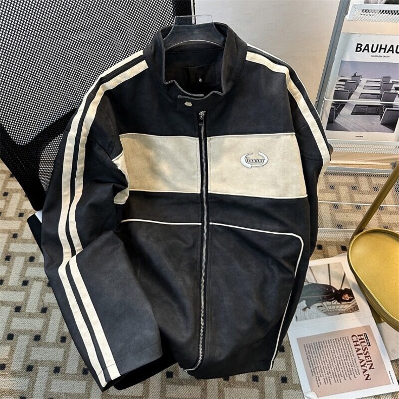 撞色拼接皮衣外套男春秋季美式高级感痞帅立领机车服JK8547-P77,男装夹克,星座1109-3
