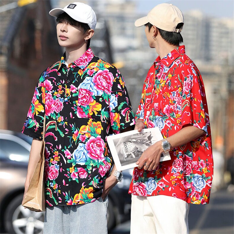 P01中性男女休闲大码花衣服polo衫宽松透气东北大花风团队服图片