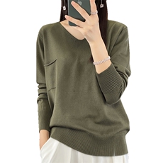 大气复古简约时尚打底衫女秋冬季新款百搭V领针织衫，女装针织衫/毛衣，佳绒包芯纱店