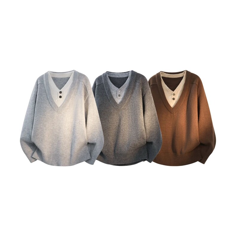 1303B-MY826-P5598重磅老钱风V领毛衣假两件毛衣男女针织衫，男装针织衫/毛衣，星座1303B