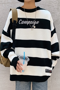 2023秋冬男士条纹毛衣刺绣工艺宽松中性针织衫M888特P58图片