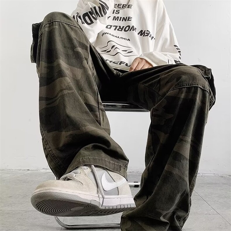 设计直筒排扣迷彩裤美式复古休闲宽松炸街hiphop工装裤1539-p52,男装工装外套,星座1008-2