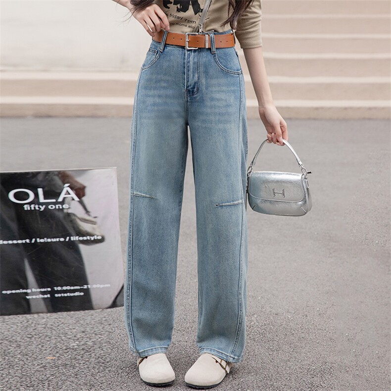 小个子镰刀牛仔裤美式复古阔腿裤高腰显瘦休闲裤宽松香蕉裤冬，女装牛仔裤，江南女神