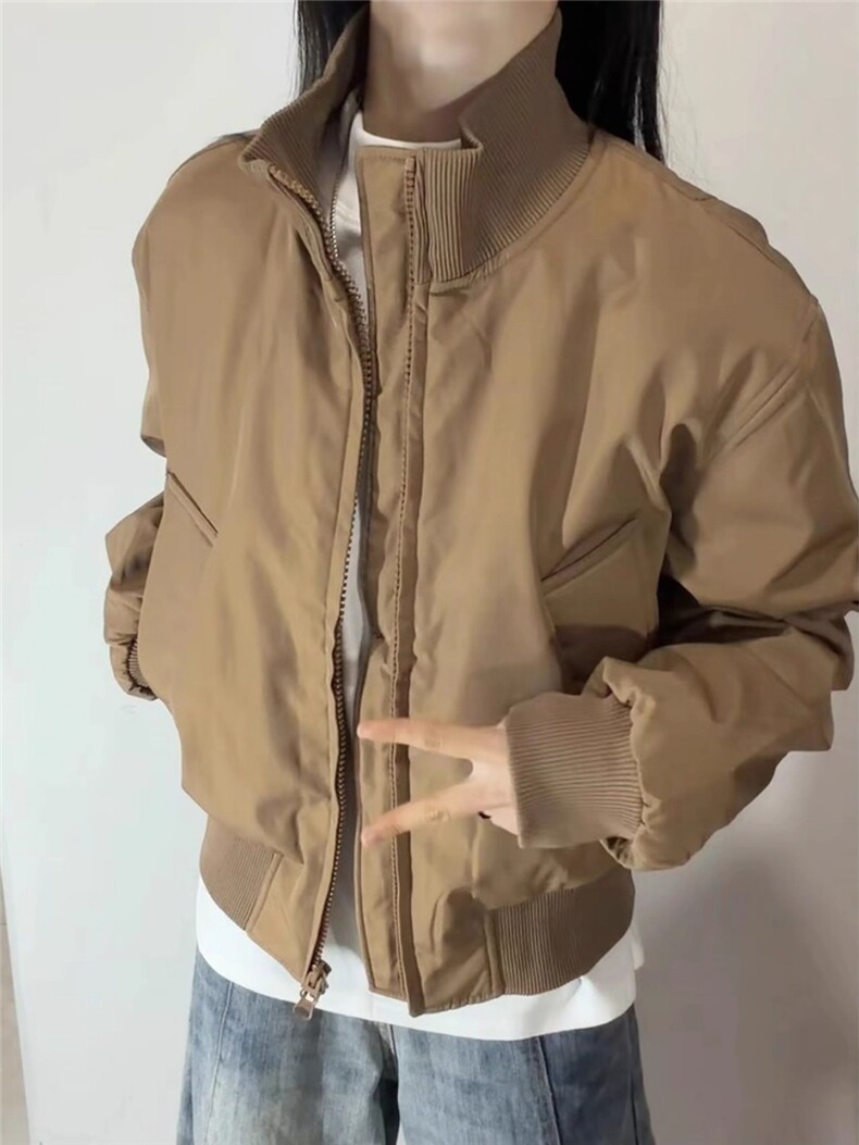 现货26春装美拉德立领飞行夹克纯色复古廓形高街棒球服外套,男装夹克,电商A486-1