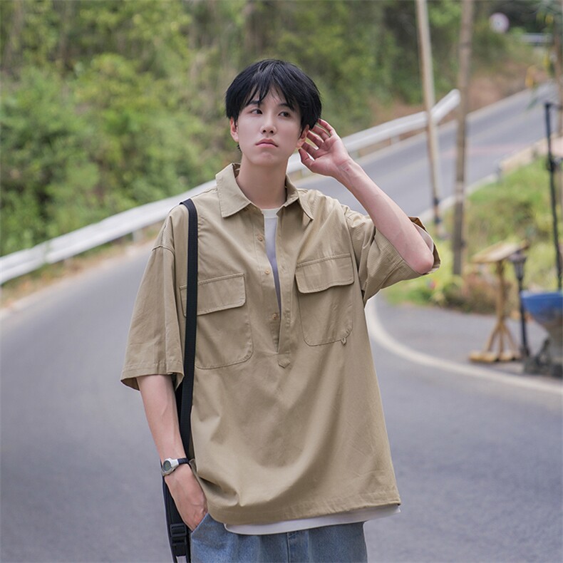 日系工装polo衫男短袖夏季薄款2025新款衬衫痞帅高级感半袖上衣服图片