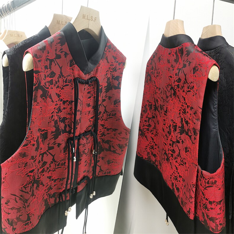 《48H发》潮流复古GUO风时尚提花马甲外套，女装马甲，曼琳思菲