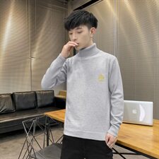 秋冬可翻高领毛衣男皇冠纯色长袖刺绣毛衫打底针织衫浅灰M253P33，男装针织衫/毛衣，星座1207