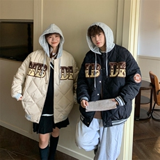 情侣菱形格夹棉加厚棒球服男连帽棉衣（已注册）X1213-MY22-P125，男装棉衣，星座1213