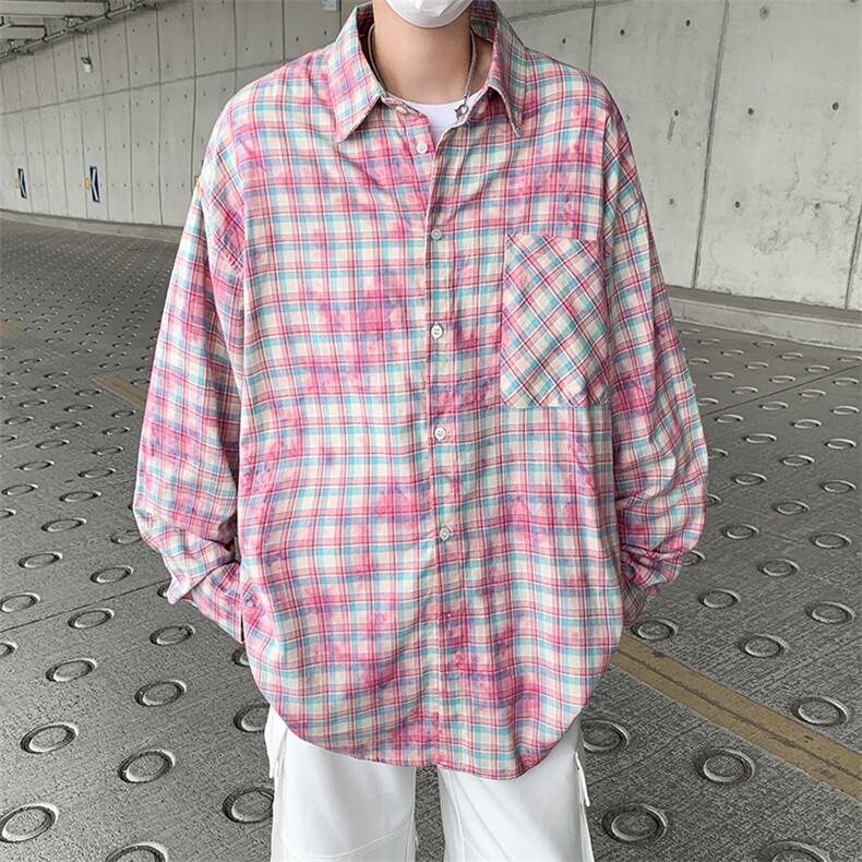 得物品质夏款男长袖衬衫纯棉格子条纹宽松衬衣CS005P50,男装衬衫,星座1013-1