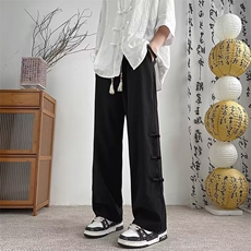 新中式风盘扣裤子男士夏季新款垂感宽松阔腿休闲长裤K5380-P33，男装休闲裤，星座412-2