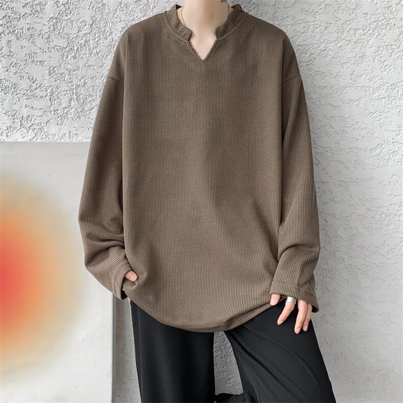 8XL-M长袖打底衫T恤V领针织体恤麦穗条卫衣加肥加大码TX3102特P35,男装T恤,电商B238