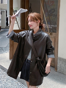 高级感咖色西装皮衣外套女秋季季宽松2025新款PU皮夹克韩版时尚潮图片