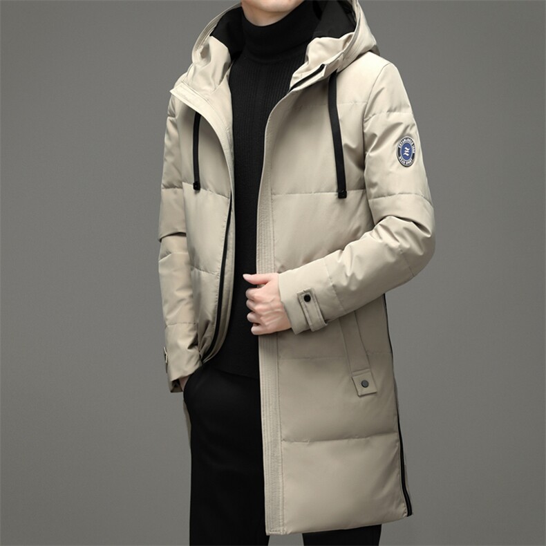 冬季男士加厚保暖中长款羽绒服新款中年连帽宽松休闲白鸭绒外套，男装羽绒服，电商B212（原钱塘6029）