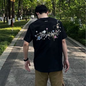 万针全刺绣工艺抖音得物高品质260克重磅纯棉双纱美式高街短袖T恤图片