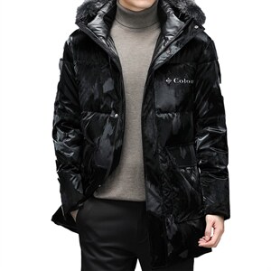 21冬季新款连帽羽绒服中长款男士狐狸毛毛领外套SNNYR86R022-P325，男装羽绒服，电商B212（原钱塘6029）