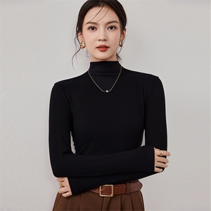 半高领打底衫女长袖t恤新款秋冬内搭紧身上衣洋气小衫百搭纯色图片