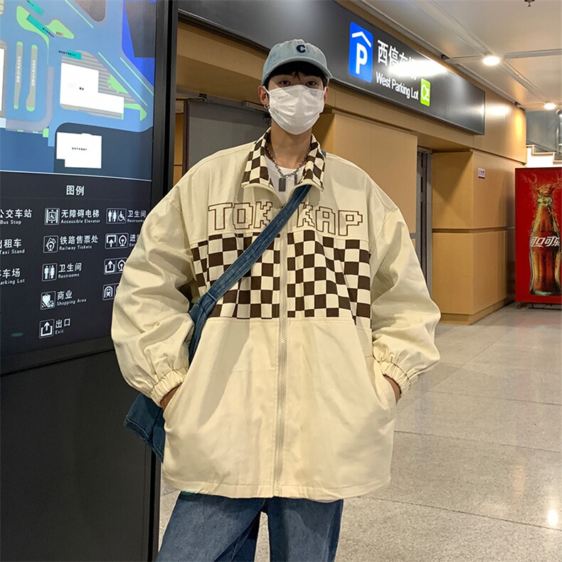 EQ93情侣装秋装棋盘格夹克外套男女2024新款学院风潮流INSP108,男装夹克,电商C306-1