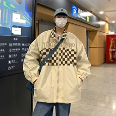 EQ93情侣装秋装棋盘格夹克外套男女2024新款学院风潮流INSP108，男装夹克，电商C306-1