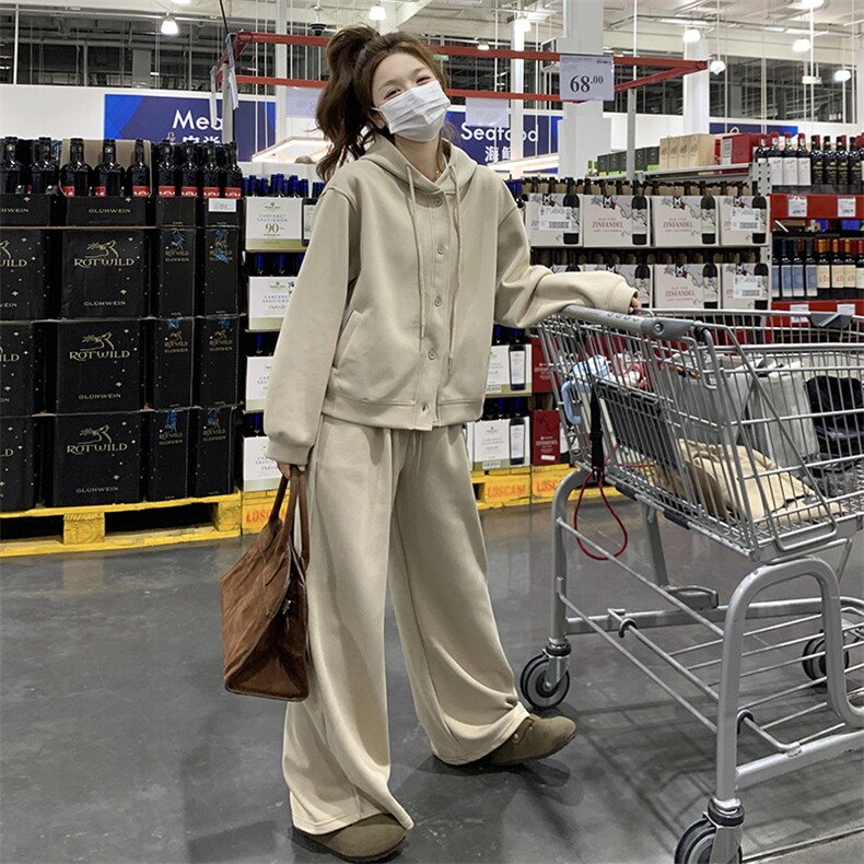韩系休闲连帽运动套装女2025秋季新款时尚款百搭卫衣阔腿裤两件套,女装套装/套裙,2C213