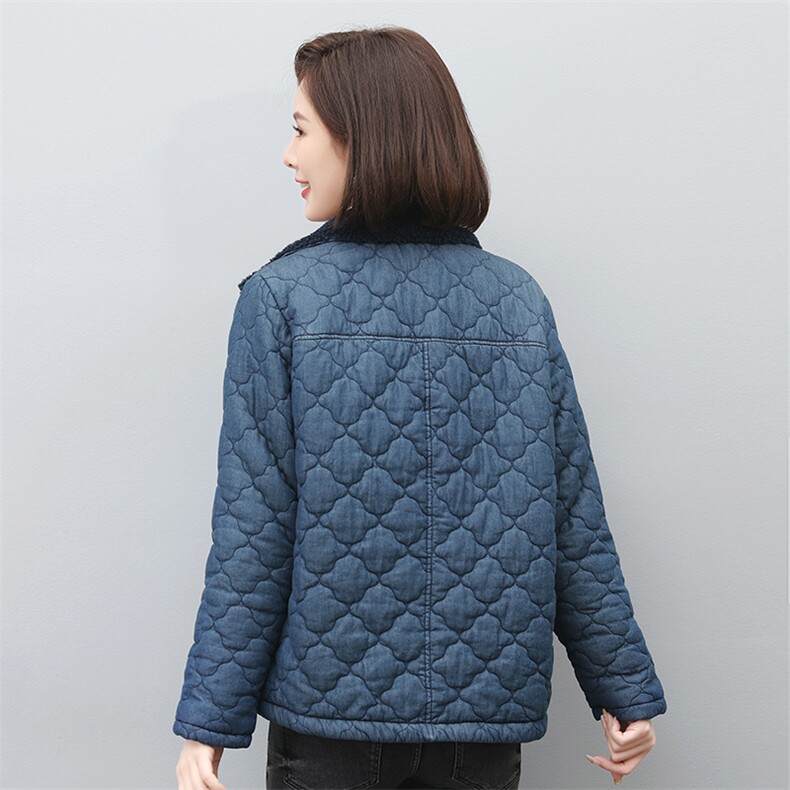 时尚女装牛仔拼接加绒外套宽松显瘦保暖棉服,女装棉衣/棉服,叶笙衣