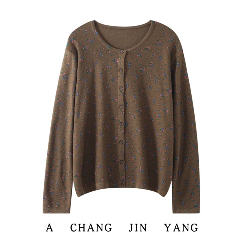 2025年秋季新款提花系扣针织女士开衫时尚休闲通勤百搭，女装针织衫/毛衣，长今羊