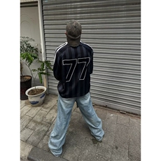 美式复古条纹长袖T恤男女春秋季字母印花球服宽松潮牌运动风卫衣，男装T恤，星座506A