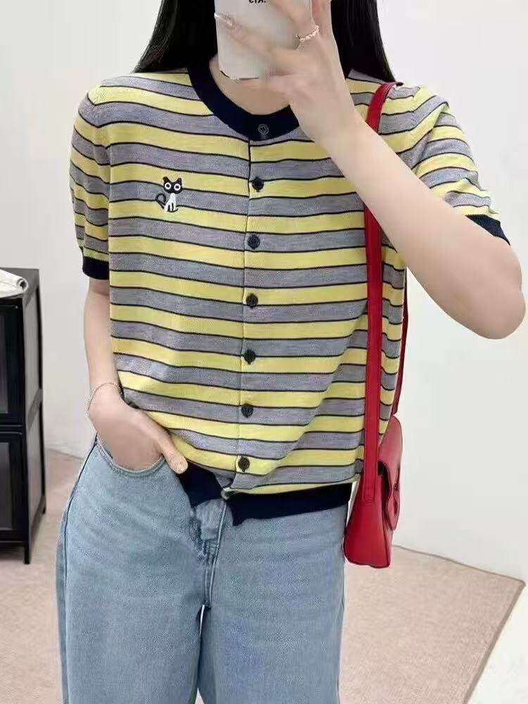 6羊毛条纹小猫咪绣开衫,针织衫/毛衣,天佑贝依