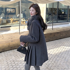 狐狸毛围脖收腰西装外套女羽绒内胆毛呢大衣6116P275K428[90绒]，女装毛呢外套，维壹