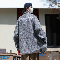 小香风格子编织衬衫外套男宽松撞色刺绣春秋款情侣上衣C09278-P55，男装衬衫，星座308B-2