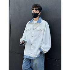 春秋季美式休闲痞帅复古牛仔外套男宽松潮牌高街百搭翻领夹克，男装工装外套，星座410-7