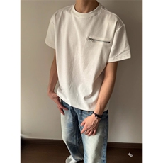 正肩短袖男款夏季设计感拉链重磅t恤潮牌小领口半袖TA08-P37，男装T恤，星座208-5