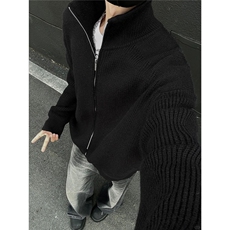 立领针织开衫外套男情侣线衫cleanfit慵懒风美式复古毛衣MY295，男装针织衫/毛衣，星座516A