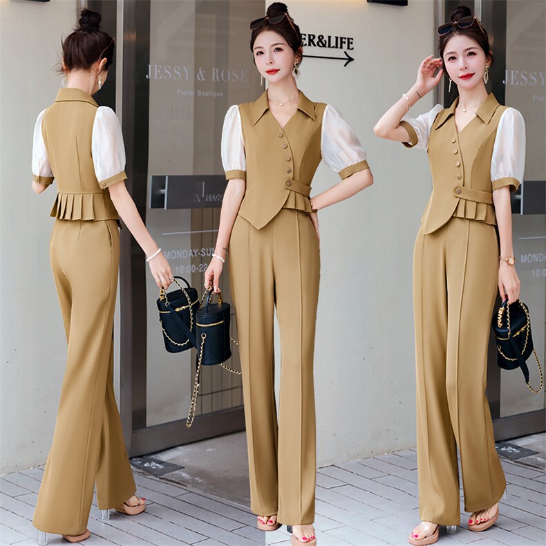 高端职业套装女2025夏季新款干练气质女神范薄款工装阔腿裤两件套，女装套装/套裙，米雪儿