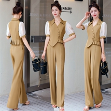 高端职业套装女2025夏季新款干练气质女神范薄款工装阔腿裤两件套，女装套装/套裙，米雪儿