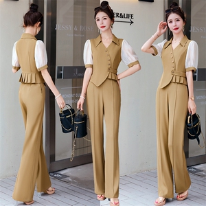 高端职业套装女2025夏季新款干练气质女神范薄款工装阔腿裤两件套，女装套装/套裙，米雪儿